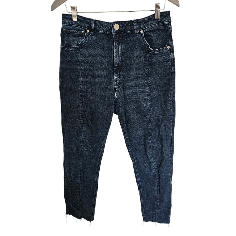 ASOS Remo High Rise jeans medium wash front seam frayed hem Size 32